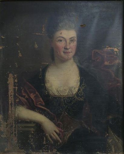  ECOLE FRANCAISE Dernier quart du XVIIe siècle. Portrait à mi - corps d'une femme...