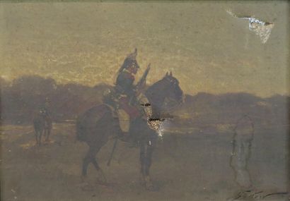 null Georges Hyon (1855-?).
Le cuirassier.
Huile sur toile.
Signé en bas à droite.
24...
