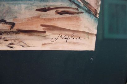 null Jacques Laplace (1890-1955).
Pont à Lyon. 
Aquarelle sur papier.
Signé en bas...