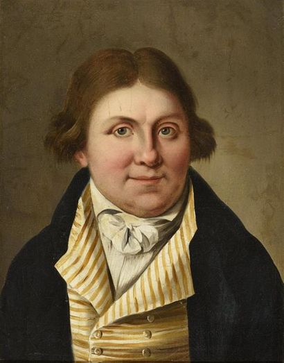  BOILLY Louis - Léopold (Entourage de). 1761 - 1845. Portrait d'homme en gilet rayé...