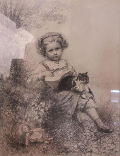 André Janné (1886-?). Fillette au chat, 1904....