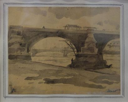 null Auguste Morisot (1857-1951).
Pont à Lyon. 
Mine de plomb et encre sur papier...