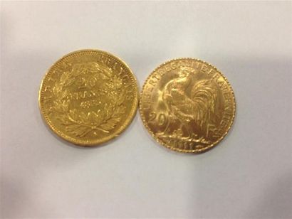null Deux pièces 20F or 1911 et 1853. 12,9g.