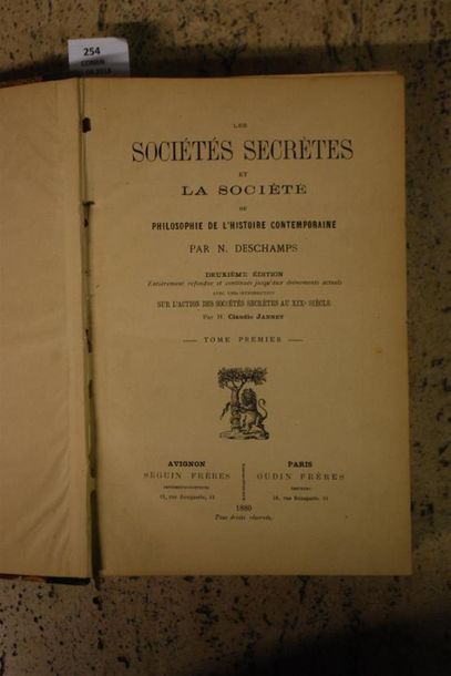 null DESCHAMPS (N.). SOCIÉTÉS SECRÈTES ET LA SOCIÉTÉ, OU PHILOSOPHIE DE L'HISTOIRE
CONTEMPORAINE....