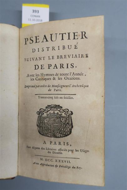 null PSAUTIER - RELIURE. DISTRIBUÉ SUIVANT LE BRÉVIAIRE DE PARIS, avec les Hymnes...