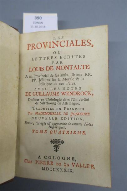 null PASCAL (Blaise). LES PROVINCIALES, ou lettres écrites par Louis de Montalte...