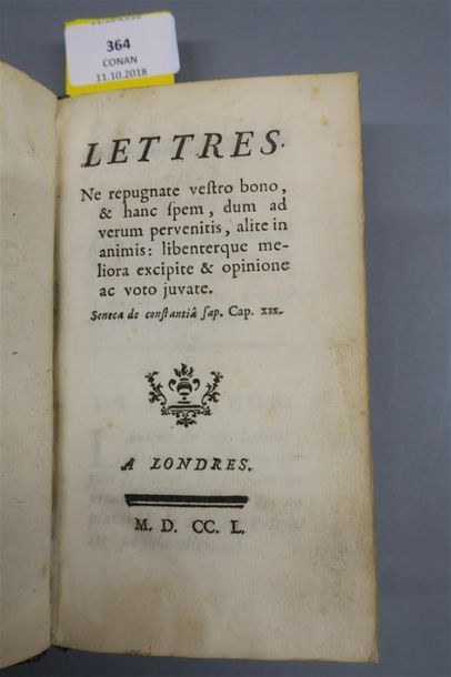null [BARGETON (Daniel)]. LETTRES. A LONDRES [PARIS], s. n., 1750. Trois parties...