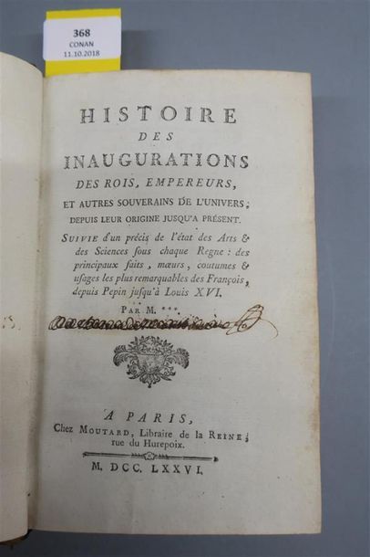 null [BÉVY (Dom Ch. - j)]. HISTOIRE DES INAUGURATIONS DES ROIS, EMPEREURS, ET AUTRES
SOUVERAINS...