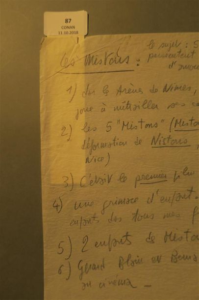 null FRANÇOIS TRUFFAUT. Manuscrit autographe Les Mistons. 1 p. in-folio, au crayon...