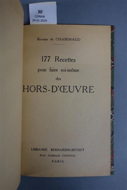 null CHAMINAUD (Baronne de). 177 RECETTES POUR FAIRE SOI - MÊME DES HORS - D'OEUVRE.
PARIS,...