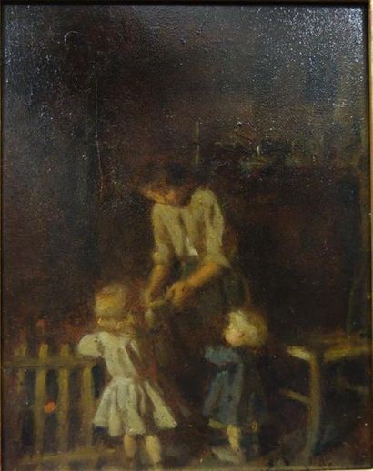 null Édouard D'Apvril (1843-1928)
Mère et enfants
Huile sur panneau.
Signé en bas...