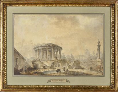 null Hubert Robert (1733-1808) d'après
Beau dessin aquarellé.
Représentant des ruines...