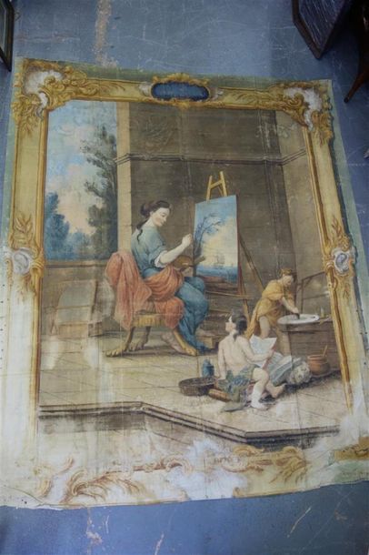 null Ecole française du XVIIIème siècle. 
Suite de six toiles peintes à décor de...
