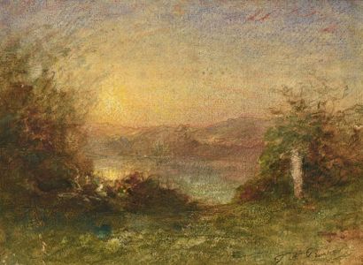null François Auguste Ravier (1814-1895)
Soleil sur l'étang
Aquarelle sur papier.
Porte...