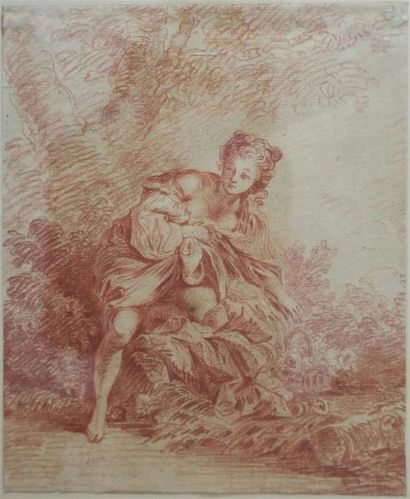 null François Boucher (1703-1770) d'après 
Jeune femme à la fleur 
Dessin.
A vue :...
