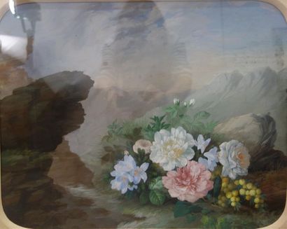 null Ecole Lyonnaise du XIXème siècle
Jeté de fleurs
Gouache sur carton
A vue: 38...