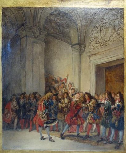 null Les adieux du Duc d'Anjou à Louis XIV. 
Esquisse sur toile. 
Fin du XVIIIème...