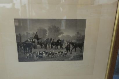 null De Clermont Gallerande, "La Chasse". PLanche dédicacée et signée en bas à d...