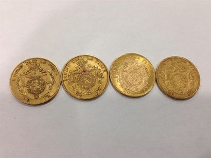 null 4 PIECES 20 francs or Belgique, 1867-1871-1875-1878.