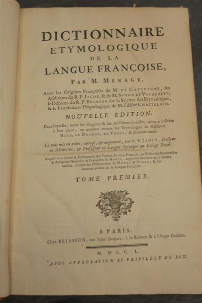 null MENAGE. Dictionnaire etymologique de la langue française. XVIIIE