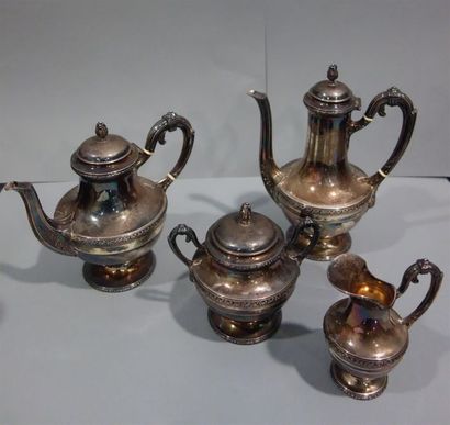 null Service à thé et café dans le style Louis XVI, orné de frises de laurier. 
Argent...