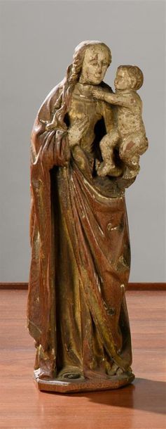 null Flandres, Vierge à l'Enfant, bois sculpté et polychromé.
XVIIème siècle.
H.30cm
Accidents,...