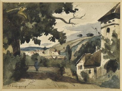 null Henri Harpignies (1819-1916) 
Paysage. 
Aquarelle sur papier. 
Signé en bas...