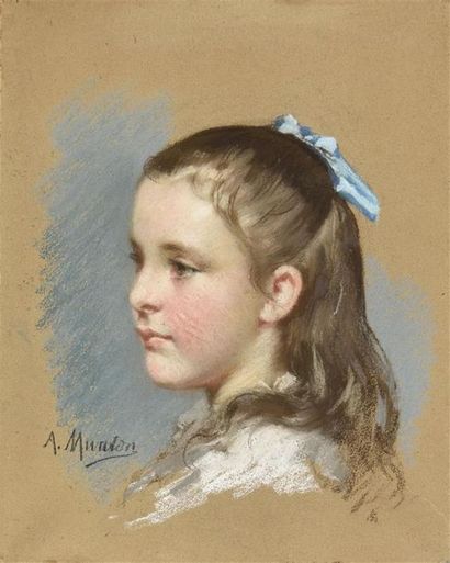 null Alphonse Muraton (1824-1911)
Portrait de fillette blonde au noeud bleu
Pastel...