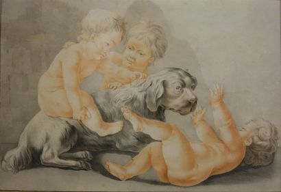 null ECOLE FRANCAISE Premier Quart du XIXe siècle
Trois amours et un chien
Sanguine,...