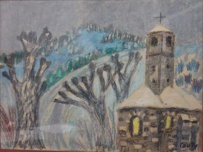 null Jean Couty (1907-1991)
Eglise romane sous la neige
Pastel gras sur papier
Signé...