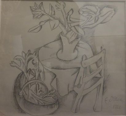 null Emile Didier (1890-1965) 
" Composition avec table et bouquet" 1922 
Mine de...