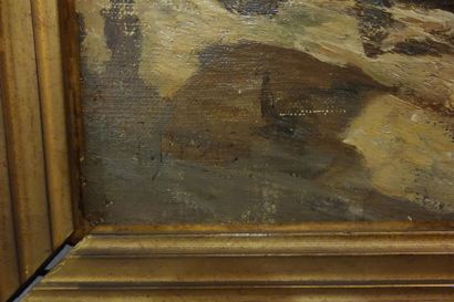 null Joannès Drevet (1854-1940) 
Une "plate" sur la Saône à Lyon. 
Huile sur toile....