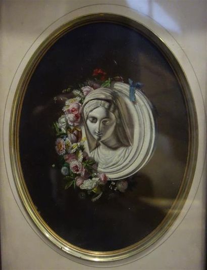 null Ecole lyonnaise du XIXème siècle
Médaillon fleuri
Huile sur verre de format...