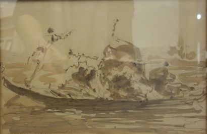 null Felix Ziem (1821-1911)
"Gondolier"
encre sur papier 
A vue 11,5 x 17,5 cm
Provenance...