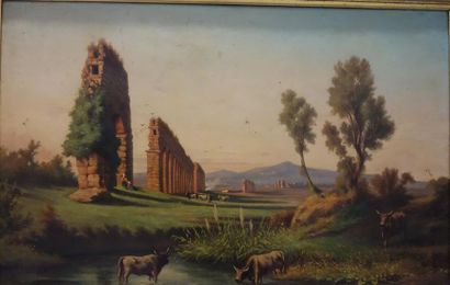 null Bevilacqua ( Ecole du XIXème siècle)
En pendant: Ruines d'un aqueduc / Paysage...