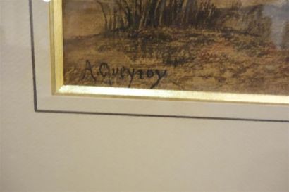 null Armand Queyroy (1830-1893) 
Paysage à la rivière 
Fusain sur papier 
Signé en...
