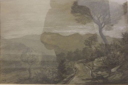 null Paul Borel (1828-1913) 
Chemin en Provence. 
Fusain, craie blanche sur papier...