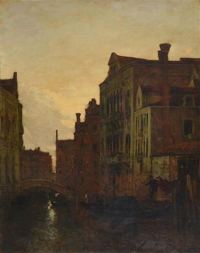 null Félix Ziem (1821-1911) 
Scène nocturne à Venise 
Huile sur toile 
Signé en bas...