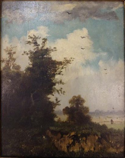 null Ecole française du XIXème siècle 
Paysage 
Huile sur panneau 
27 x 20 cm
