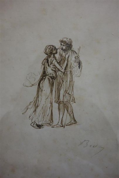 null Ecole française du XIXème siècle
Deux personnages
Dessin à la plume sur papier
Signé...