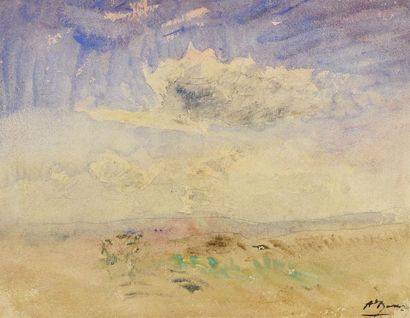 null François-Auguste Ravier (1814-1895) 
Paysage au ciel bleu 
Aquarelle sur papier...
