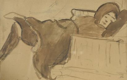 null Jean Puy (1876-1960) 
Jeune fille allongée dans un fauteuil, les bras relevés...