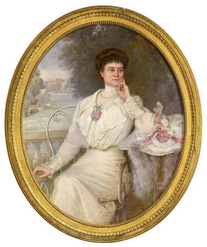 null René-Louis DAMON (XIX-XX) 
Portrait présumé de Ada Rogerson, née Burr, 1913
Huile...