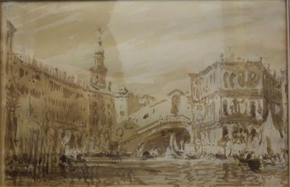 null Felix Ziem (1821-1911)
"Venise"
Lavis de Sépia sur papier 
A vue 11,5 x 17,5...