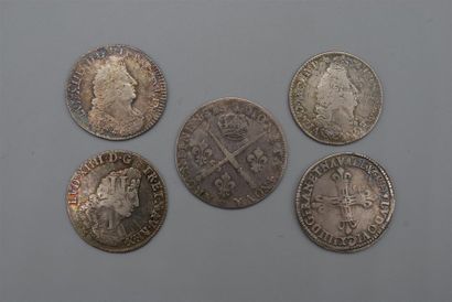 null LOUIS XIV 1643-1715
LOT de 9 pièces : 1/4 ecu 1644 M , 3 1/4 d ECU aux PALMES...