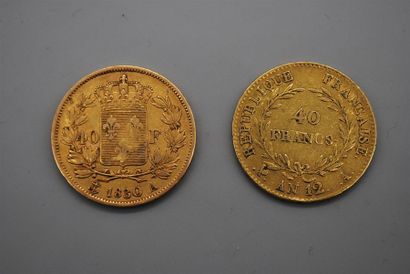 null Lot de deux 40 francs or : Napoleon I 40 francs An 12 A TB (12,83 gr) et Charles...