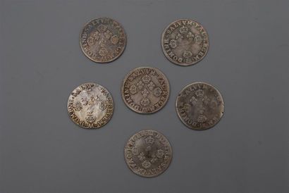 null LOUIS XIV 1643-1715
LOT de 6 pièces aux 4 couronnes de Strasbourg 54) et de...