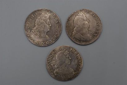 null LOUIS XIV 1643-1715
LOT de 3 ECUS : JUVENILE 1664 9 , INSIGNE 1702 BB, 8 L 2...