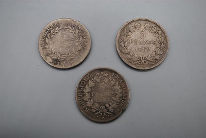 null Lot de trois 5 francs AN 5 Paris (B+) / AN 12 Limoges (B) / 1832 Nantes (TB)...