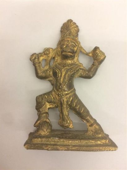 null Statuette en bronze doré représentant la divinité HANUMAN.
Tibet, fin XIXème...